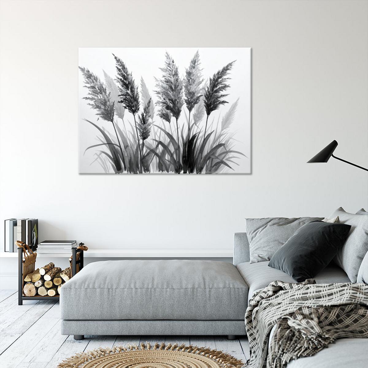 LEINWANDBILD Pampasgras 90x60cm - Schwarz, Textil (90/60cm) - Feeby