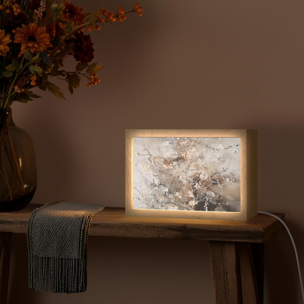 WANDLEUCHTE Mandelblüte - Kunst - Van Gogh - Beige - Abstrakt 30x20 cm - Graubraun, Holzwerkstoff (30/20/8cm) - OnlyWow