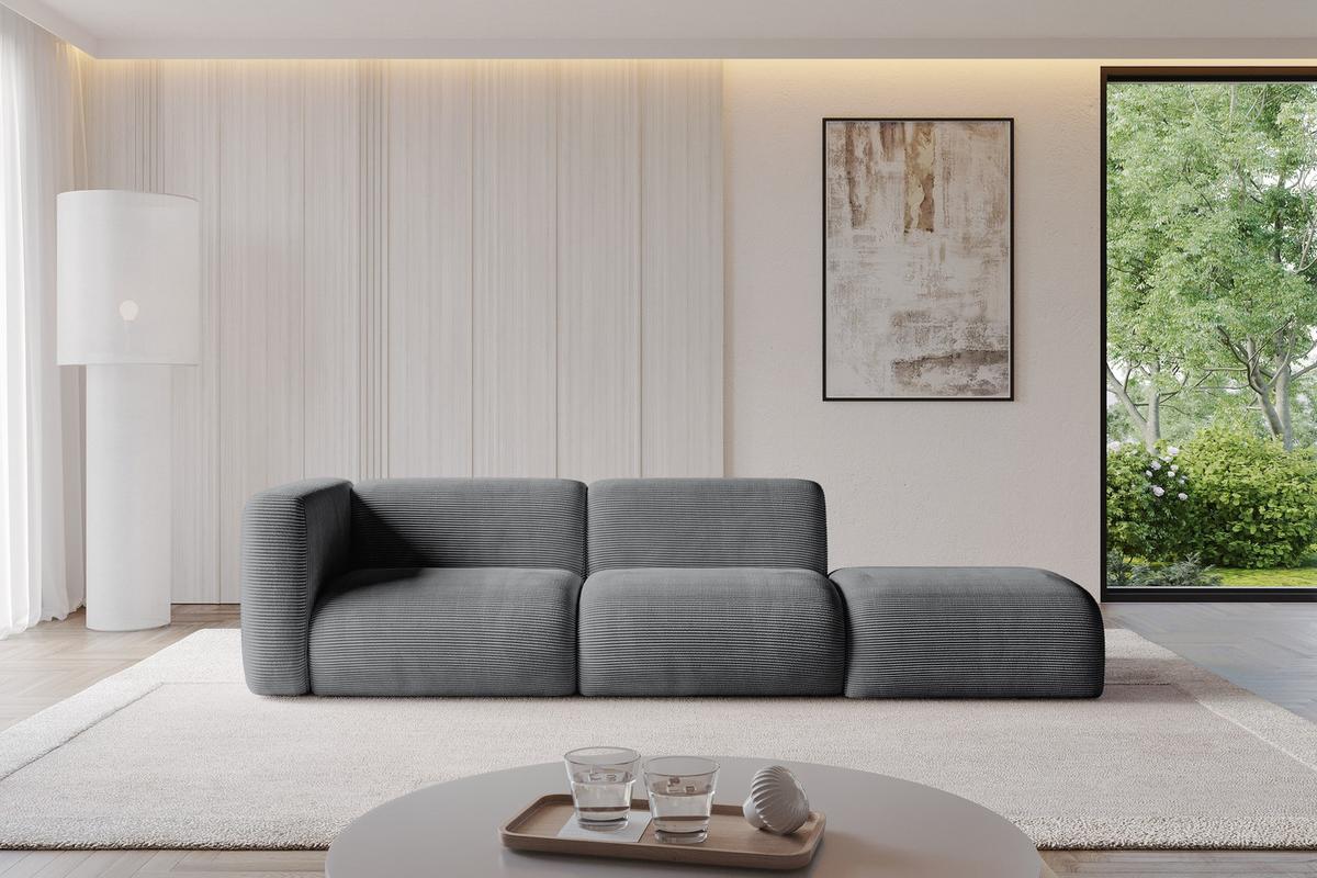 SOFA Ottomane Links MIRA-S3 296x89x70 Dunkelgrau Cord - Dunkelgrau/Graphitfarben, Holzwerkstoff/Kunststoff (296/70/89cm) - ALTDECOR