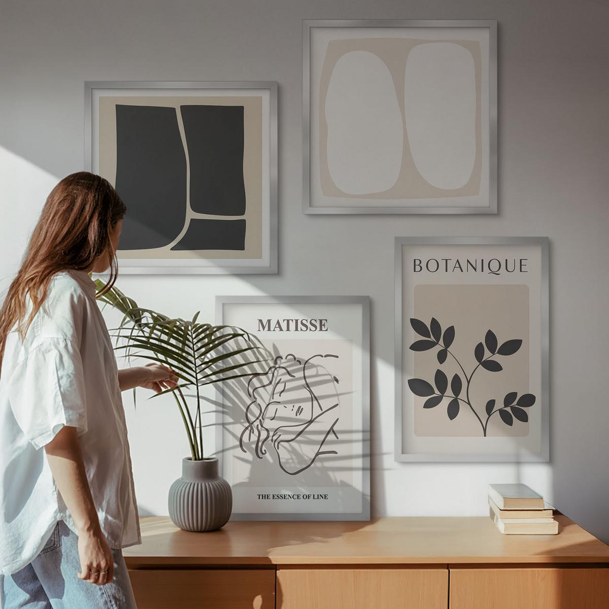 BILDER SET 4er Set - 50x50 cm & 40x60 cm Silberner Rahmen - Matisses stilvolle Pflanzenbilder - Silberfarben, Kunststoff (50/50cm) - TULUP