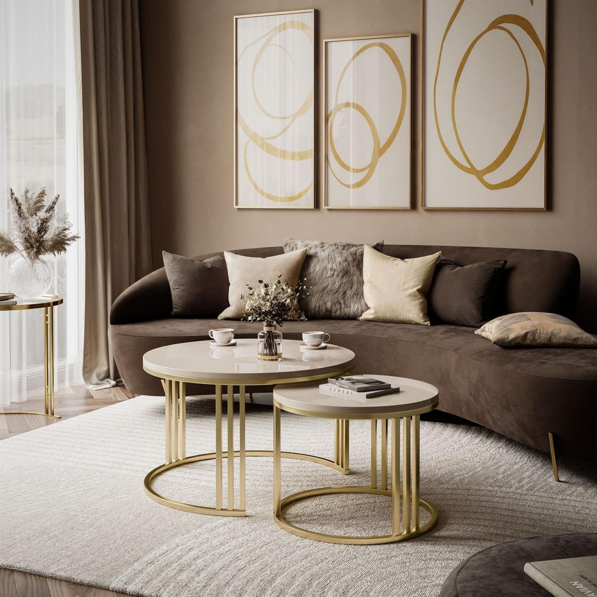 COUCHTISCH 2in1 LORI Hochglanz Gold gebürstet, gebürstetes Gold / glänzender Kaschmir - Kaschmir, Metall (70/70/49cm) - Lookway