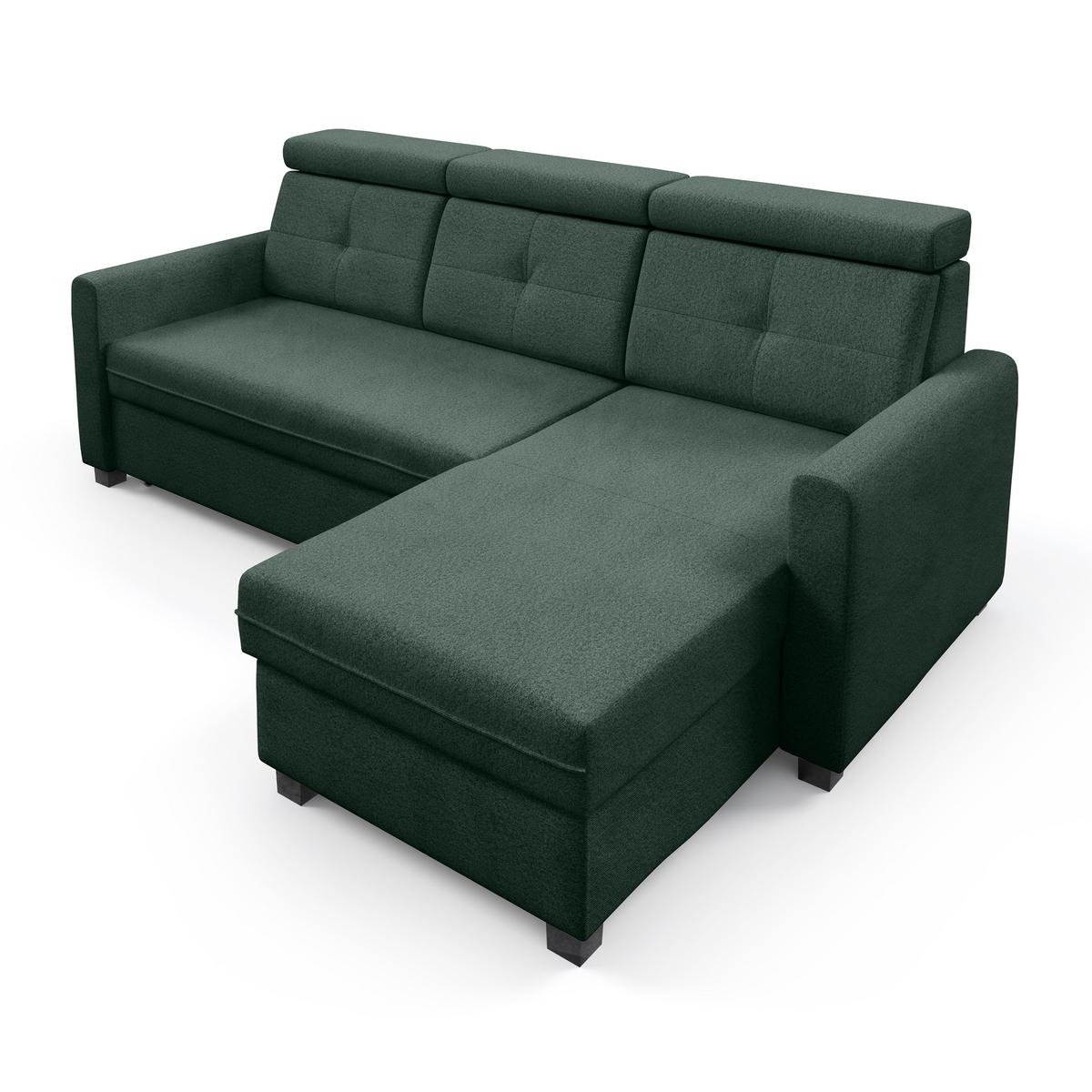 ECKSCHLAFSOFA Milano, Dunkelgrün, rechts - Dunkelgrün/Schwarz, Textil (217/166cm) - Beautysofa