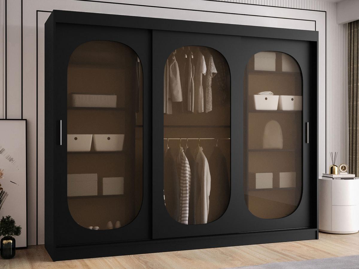 SCHWEBETÜRENSCHRANK Bahrajn 250 - Silberfarben/Schwarz, Holzwerkstoff/Kunststoff (250/200/62cm) - MIRJAN24