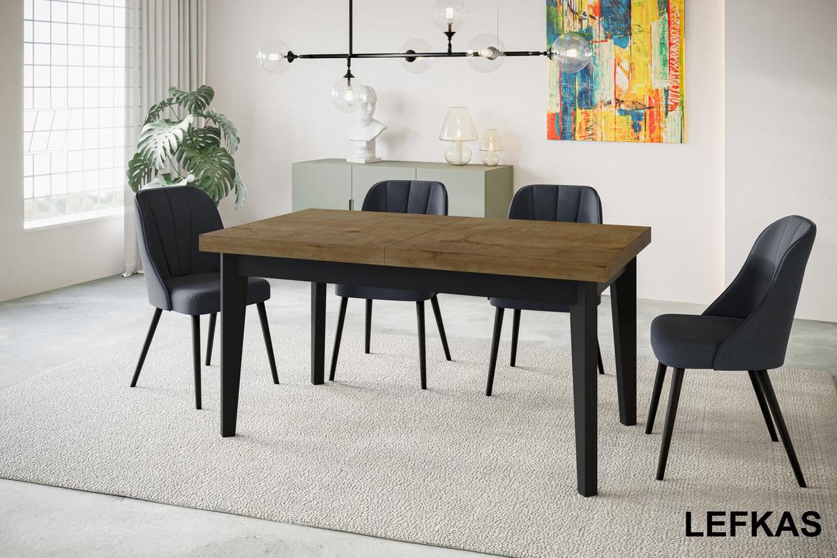 RECHTECKIGER Esszimmertisch SKANDI, ausziehbarer Tisch, Größe: 120-160X80X78 cm, Wohnzimmertisch Farbe: LEFKAS, mit Holzbeinen in Farbe Schwarz - Dunkelbraun/Schwarz, Holzwerkstoff (120/80/78cm) - Alpi-Möbel