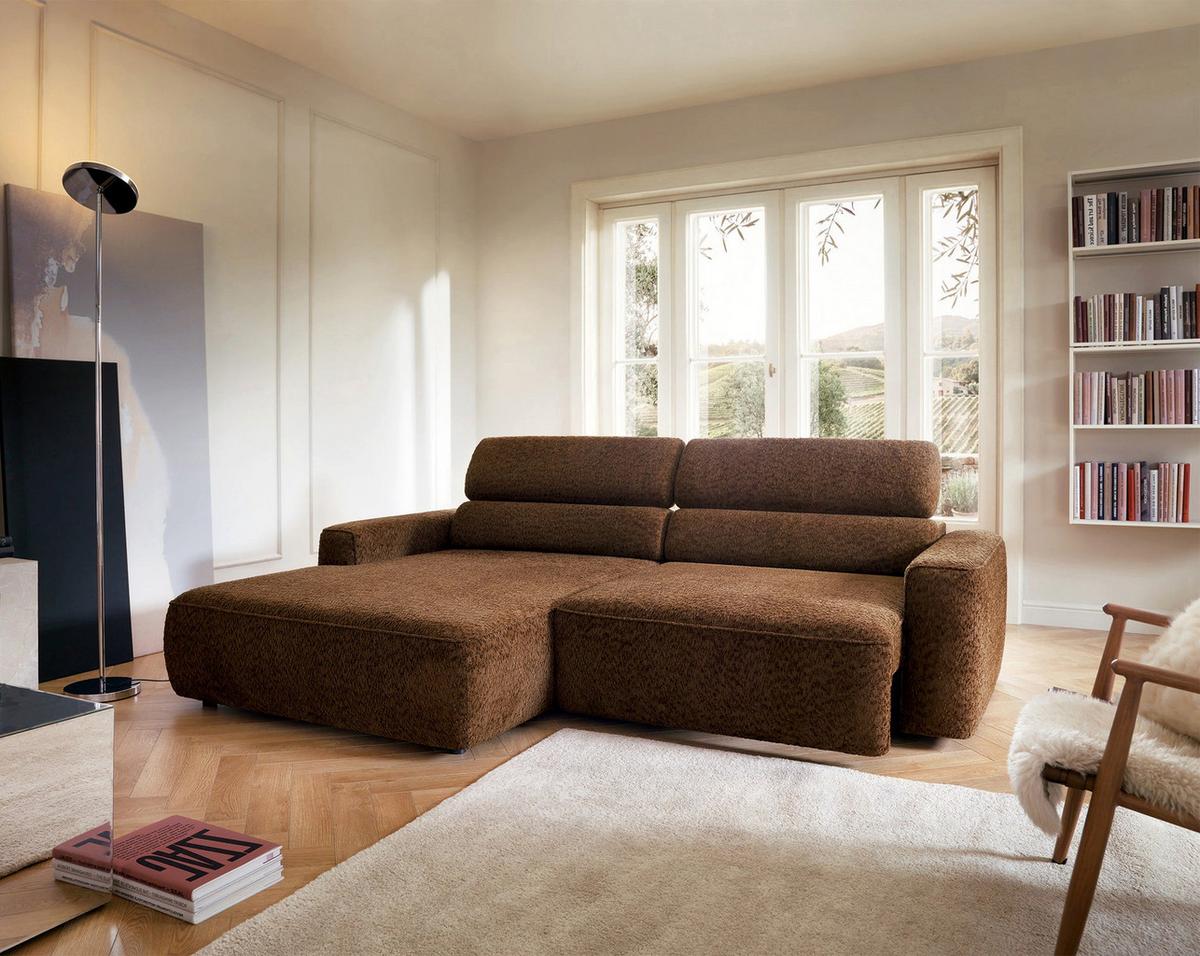 ECKSOFA Fando Braun Chenille - Schwarz/Braun, Kunststoff/Textil (252/182cm) - Selsey