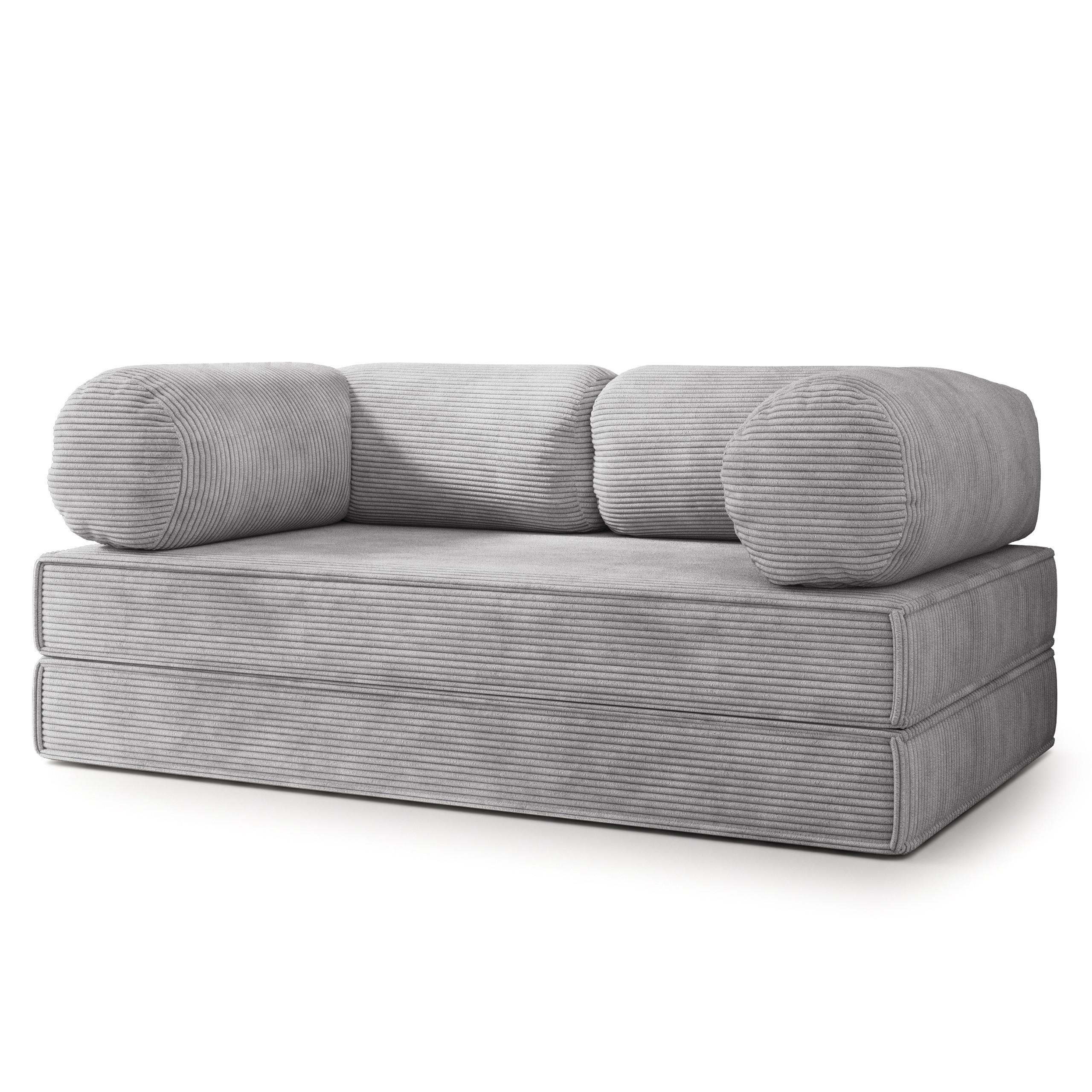 BETTSOFA ALVIO aus Schaumstoff Kordstoff Hellgrau Schlaffunktion - Hellgrau, Textil (170/68/80cm) - MASSENO