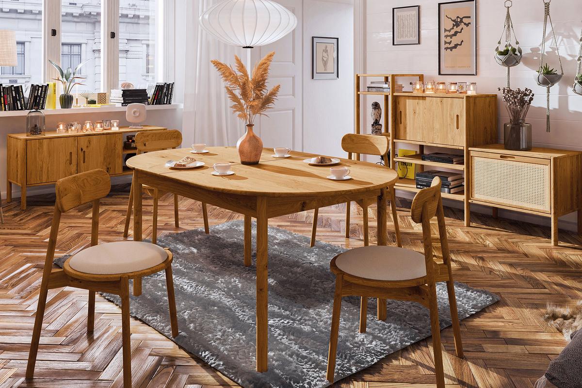 TISCH OVAL AUSZIEHBAR INA Wildeiche - Mokka, Holz (160/100/77cm) - byoak