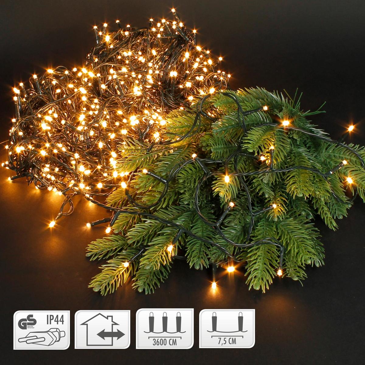 LED CLUSTER LICHTERKETTE Weihnachten 36m 480LED Warmweiß Innen/Außen - Dunkelgrün, Kunststoff (3600cm) - ECD-Germany