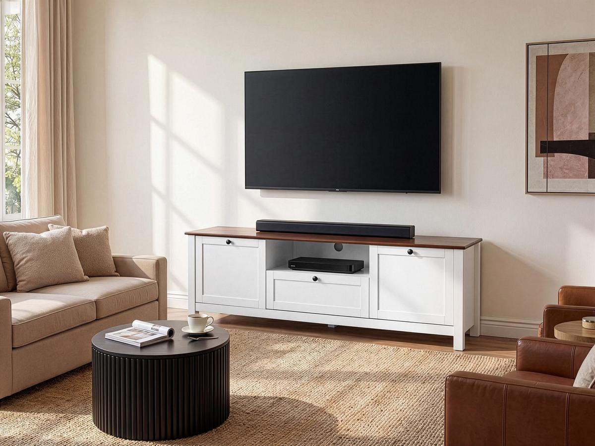 TV-MÖBEL Weiß Pimba - Weiß/Braun, Holzwerkstoff (160/50/40cm) - Beliani