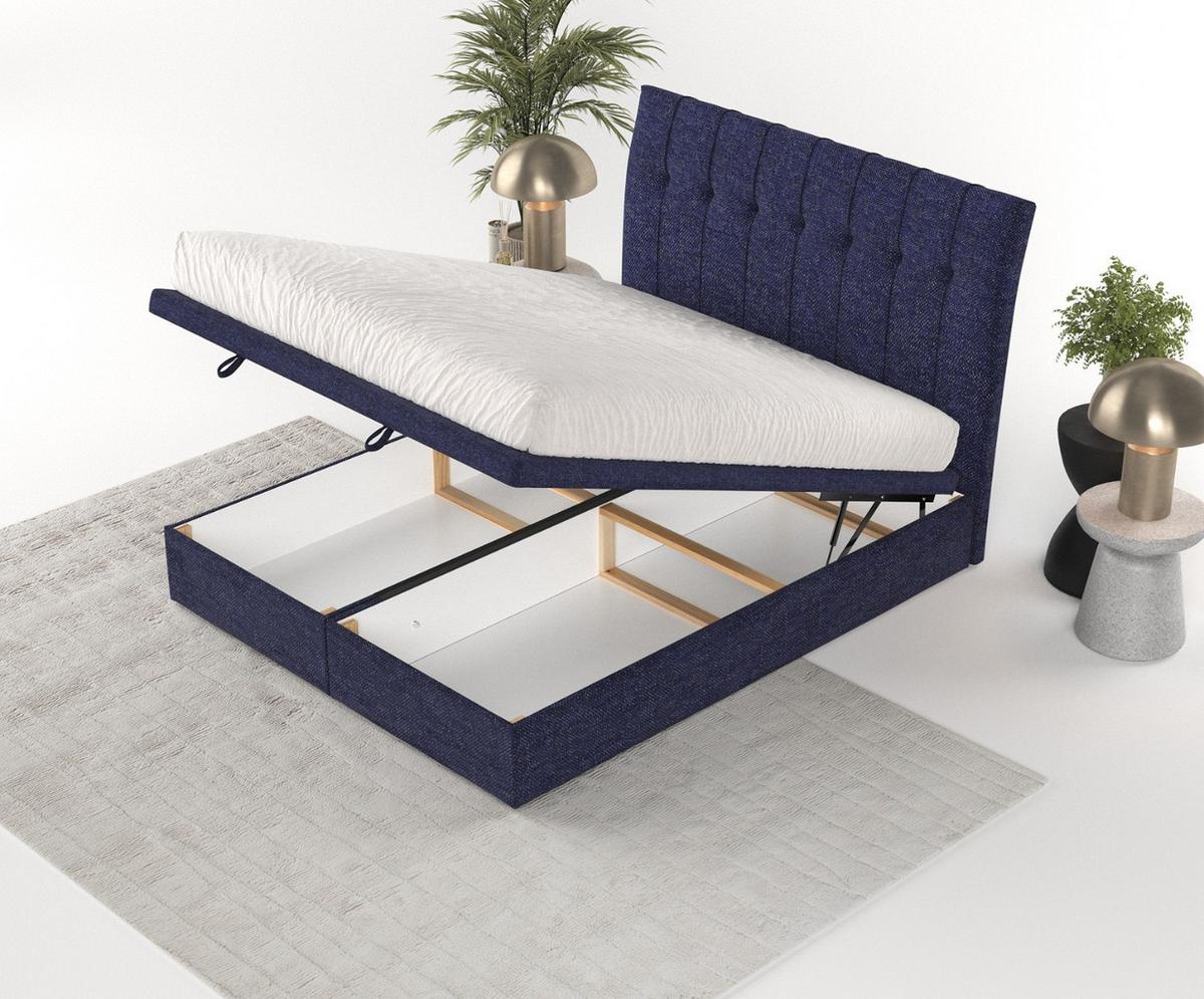 POLSTERBETT Kelsea mit Stauraum 120/200 cm Marineblau im Alta Stoff - Schwarz/Dunkelblau, Holz/Holzwerkstoff (120/200cm) - AltaBeds