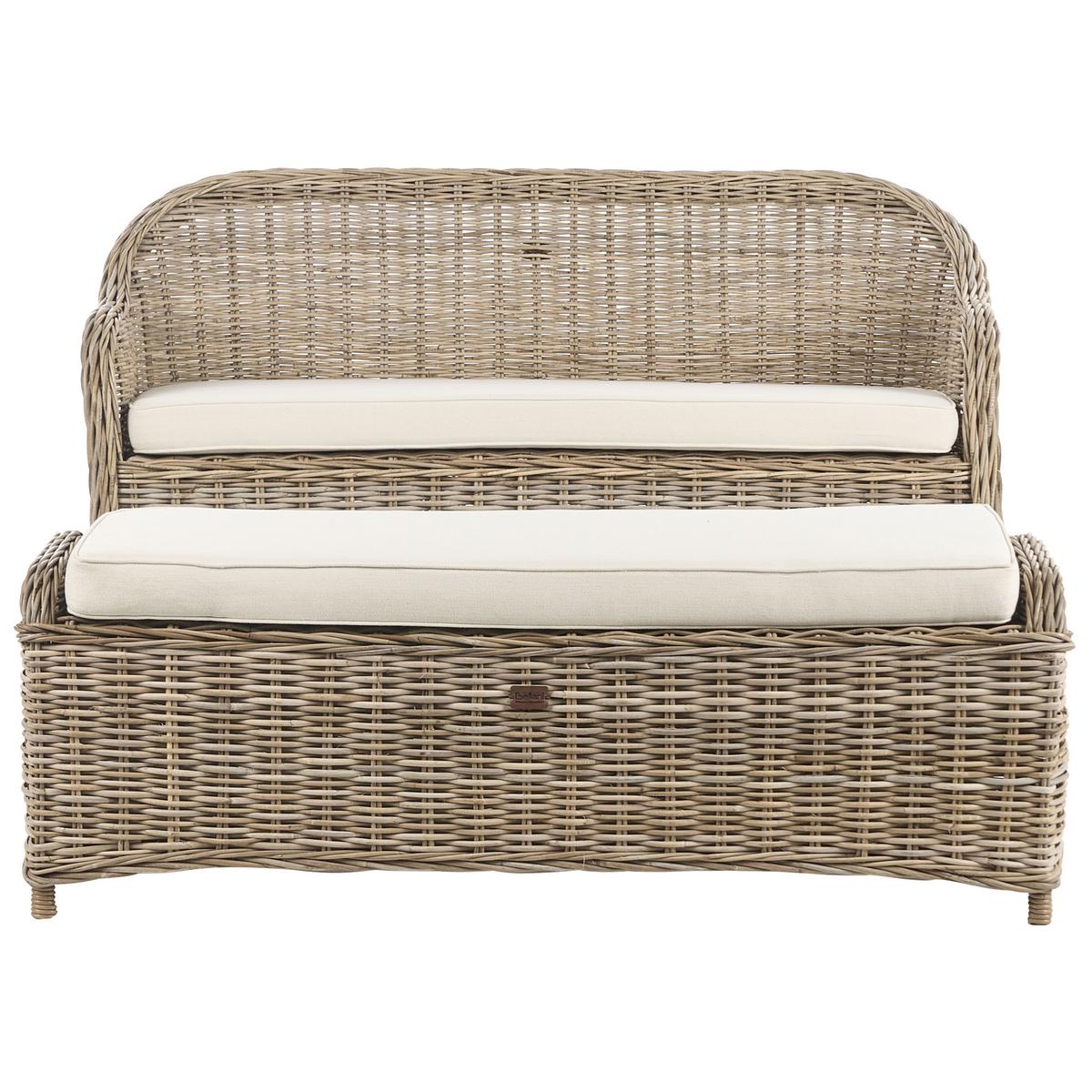 GARTENSOFA 2-Sitzer mit Ottomane Naturfarben Susua - Naturfarben/Weiß, Naturmaterialien (141/86/69cm) - Beliani