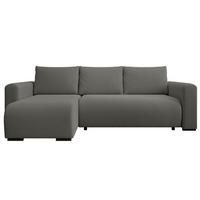 ECKSOFA DORA L, Eckcouch in L-Form mit Schlaffunktion und Bettkasten, Farbe: Dunkelgrau, Bouclé-Stoff, Ottomane Links - Dunkelgrau, Textil (240/143cm) - Storez24