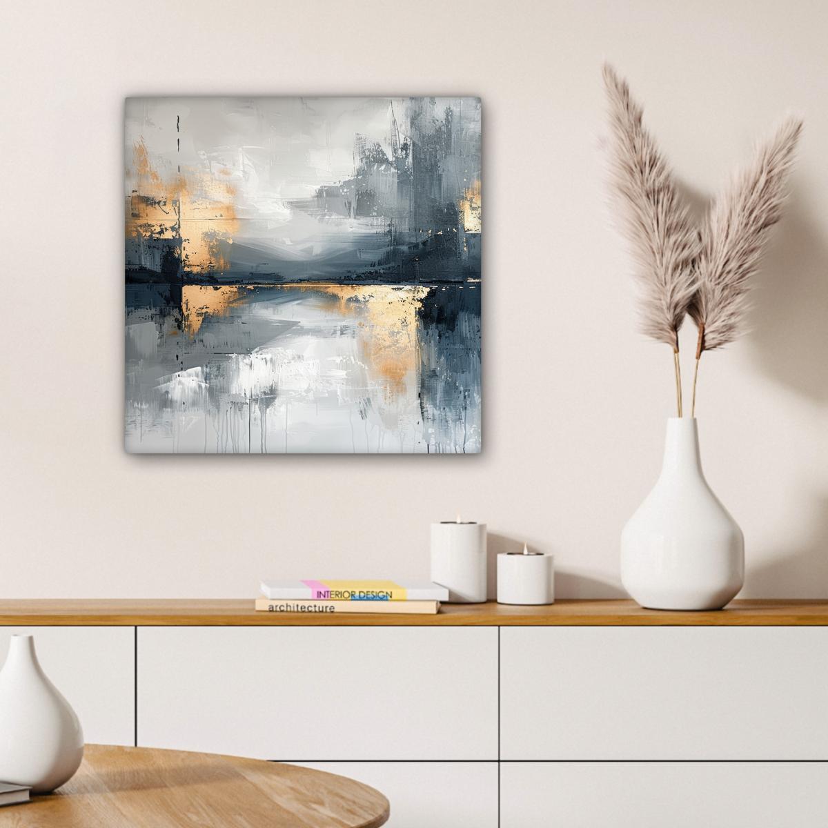 LEINWANDBILD Kunst - Grau - Gold - Abstrakt Wandbild Wohnzimmer 50x50 cm - Dunkelgrau, Textil (50/50cm) - MuchoWow