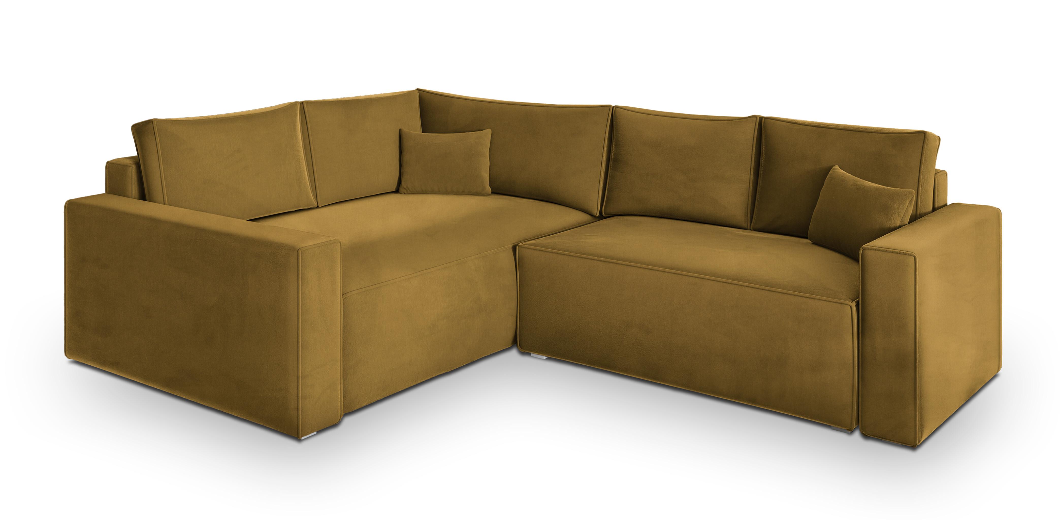 ECKSOFA ERONIS L-S Gelb Velours-Stoff mit Schlaffunktion - Gelb, Holz (265/194cm) - MASSENO