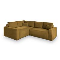 ECKSOFA ERONIS L-S Gelb Velours-Stoff mit Schlaffunktion - Gelb, Holz (265/194cm) - MASSENO