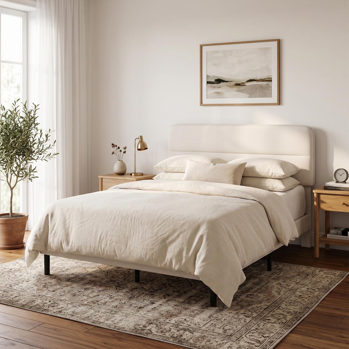 BETTGESTELL Polyester Sperrholz Beige - Beige, Holzwerkstoff/Textil (140/200cm) - HOMCOM