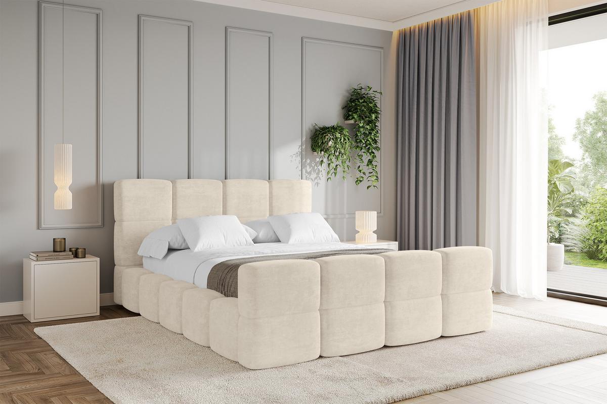 POLSTERBETT mit Bettkasten und Lattenrost, Bett mit Kopfteil, Boxbett ohne Matratze, Doppelbett mit Stauraum - NATA-Z 120x200 Beige - Cappuccino, Holzwerkstoff/Textil (120/200cm) - ALTDECOR