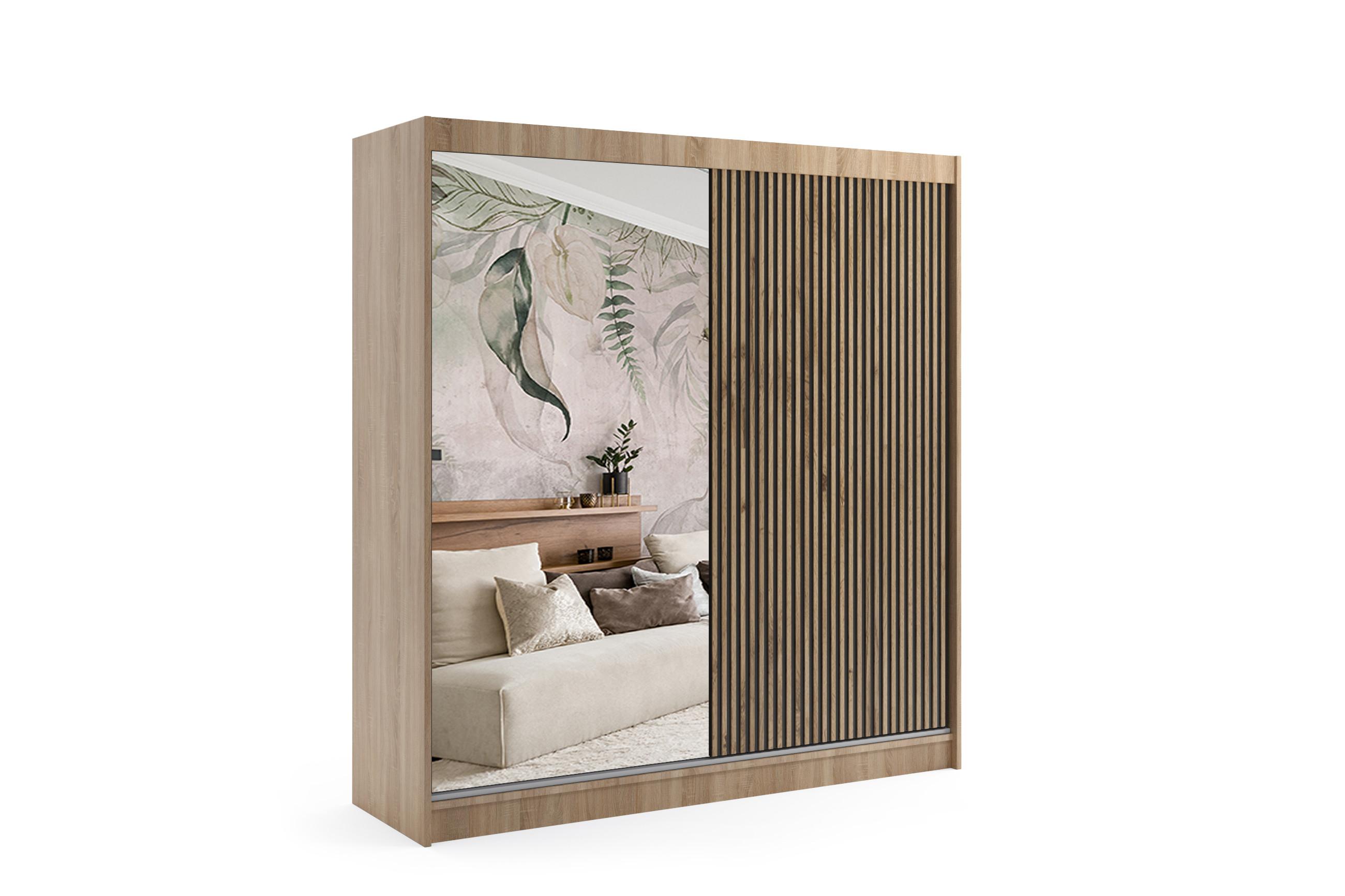 KLEIDERSCHRANK VILAN mit Spiegel/LED - 200 cm - Sonoma Eiche|Eiche Wotan - Eiche Wotan/Sonoma Eiche, Holzwerkstoff (200/215/61cm) - ALTDECOR