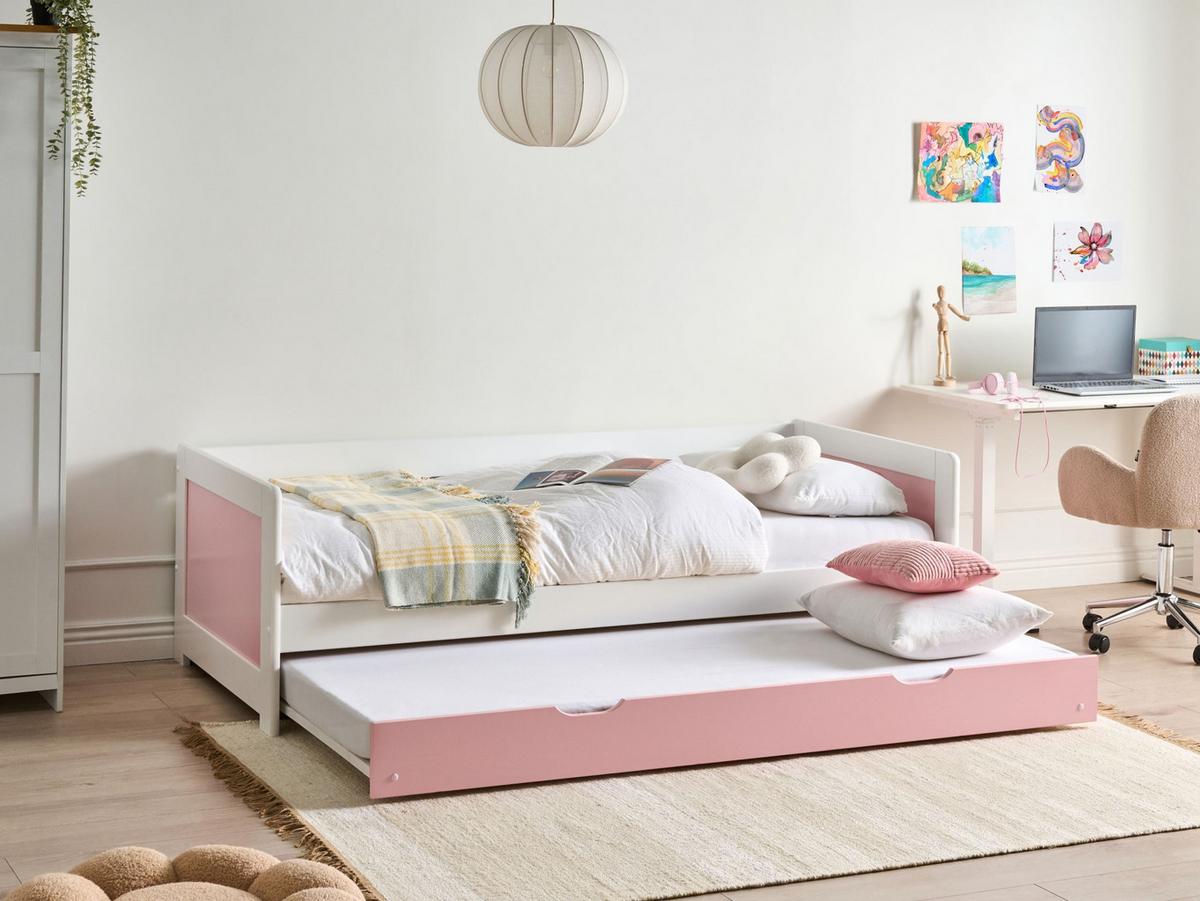 AUSZIEHBETT Kiefernholz 90/200 cm Rosa Gravelines - Pink, Holz (90/200cm) - Beliani