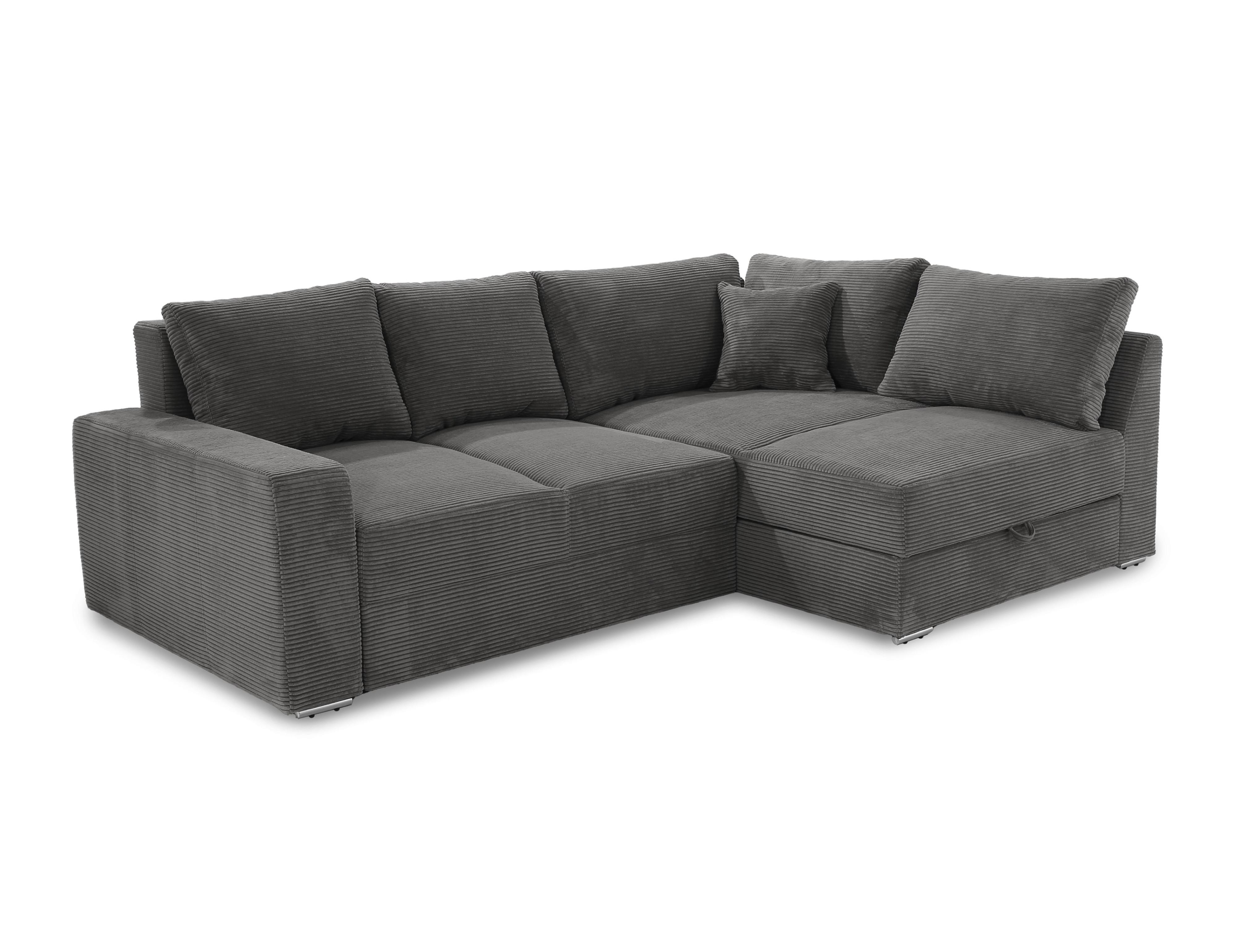 ECKSOFA-DAUERSCHLÄFER Boxspring Federkern Topper Bettkasten, seitenverkehrt montierbar B260/T181/H88 cm, Cord Dunkelgrau / 15233 - Chromfarben/Dunkelgrau, Textil/Metall (260/181cm) - luma-home