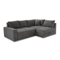 ECKSOFA-DAUERSCHLÄFER Boxspring Federkern Topper Bettkasten, seitenverkehrt montierbar B260/T181/H88 cm, Cord Dunkelgrau / 15233 - Chromfarben/Dunkelgrau, Textil/Metall (260/181cm) - luma-home