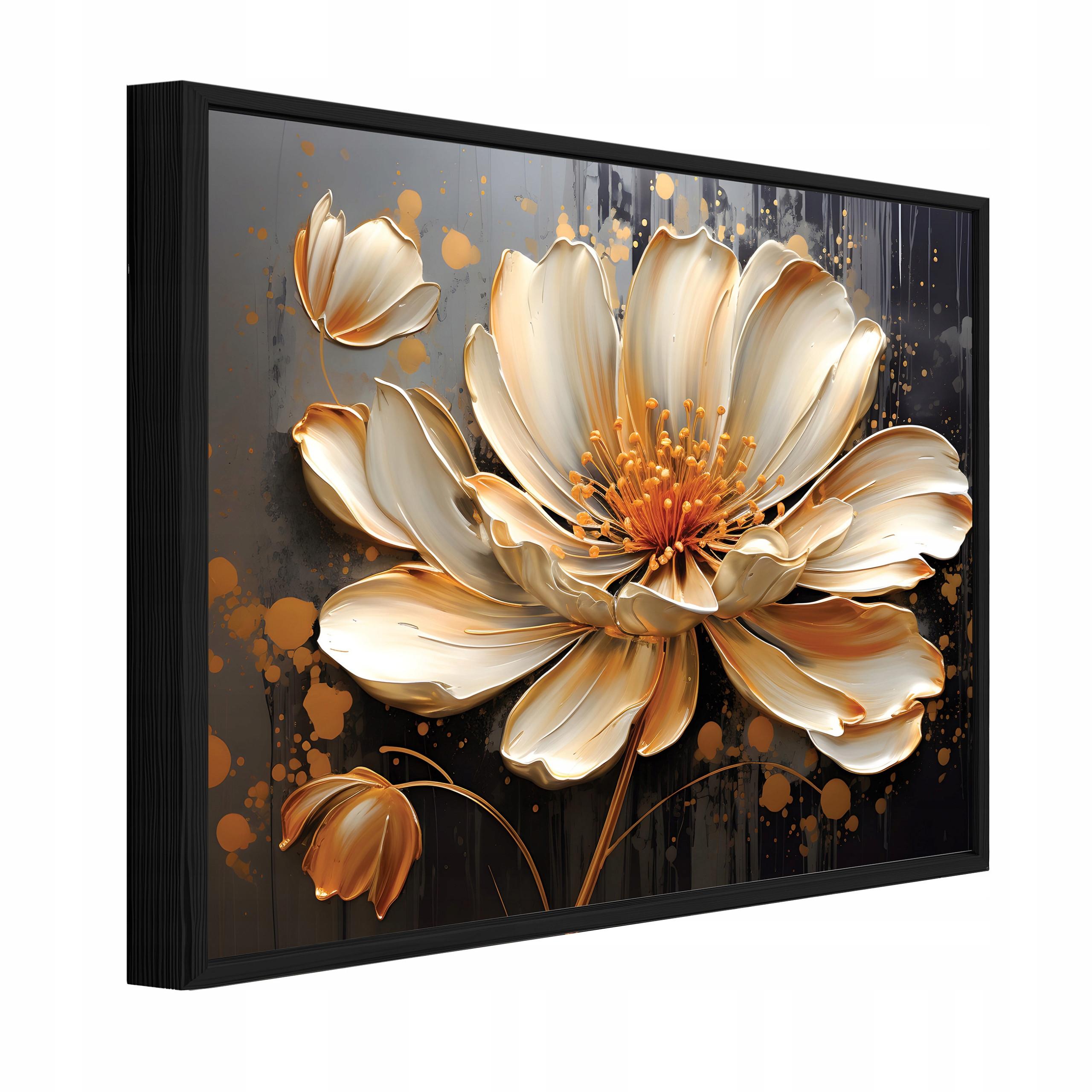 BILDER mit Rahmen Blumen Abstrakt Golden 100x70 cm - Multicolor, Holzwerkstoff (100/70cm) - Wallarena