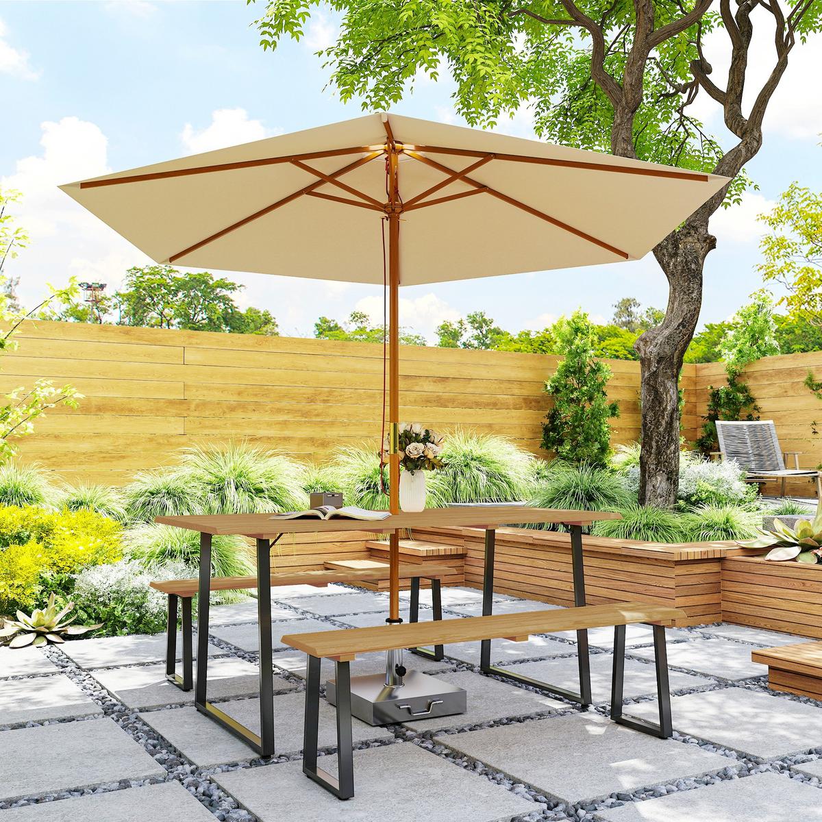 SITZGRUPPE 3er Set Tannenholz Stahl Naturholz - Naturfarben, Holz/Metall - Outsunny