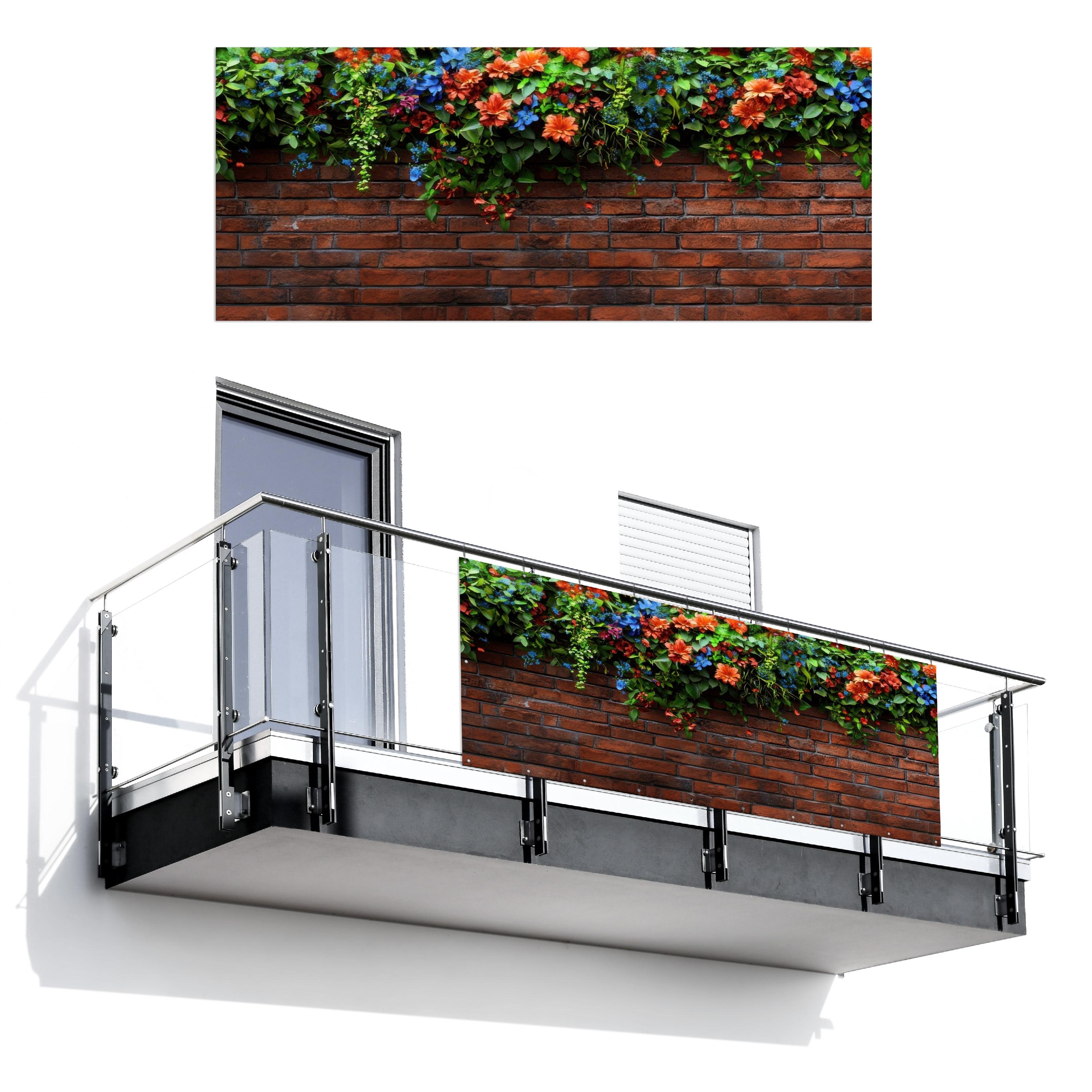 BALKON-SICHTSCHUTZ Blumen - Wand - Grün - Orange Balkon Deko 300x120 cm - Rotbraun, Kunststoff (300/120cm) - MuchoWow