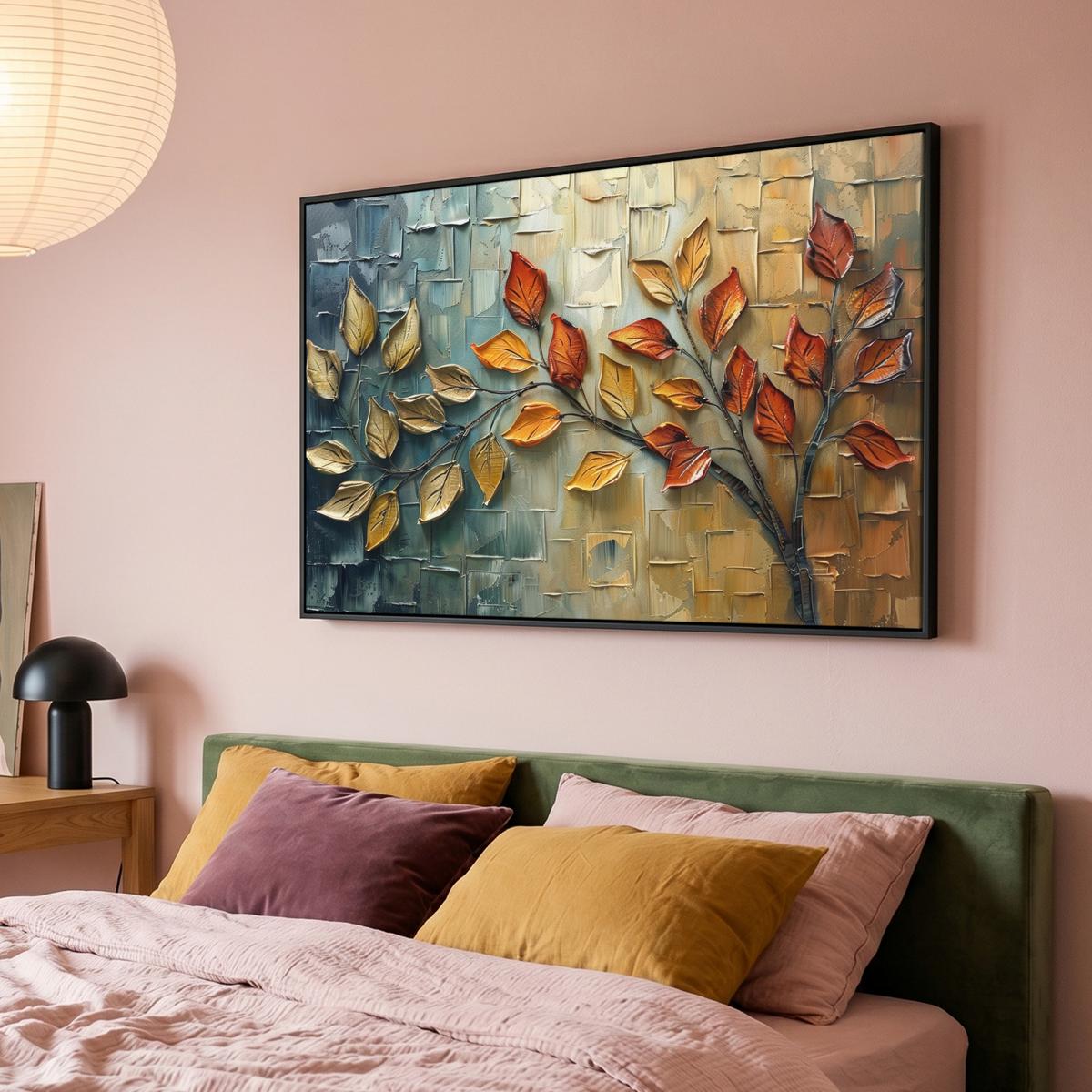 LEINWAND Bilder mit Rahmen - Baum - Abstrakt - Natur - Kunst - 120x80 - Goldfarben, Textil (120/80cm) - MuchoWow