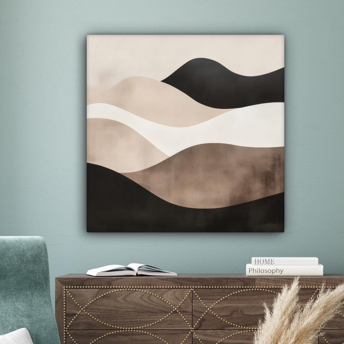 LEINWANDBILD Abstrakt - Landschaft - Wellen - Cremefarben Deko Groß 90x90 cm - Cappuccino, Textil (90/90cm) - MuchoWow
