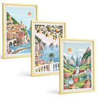 BILDER SET 3er Set - 40x60 cm Goldrahmen - Landschaften, Meer, Zitrusfrüchte - Goldfarben, Kunststoff (40/60cm) - TULUP