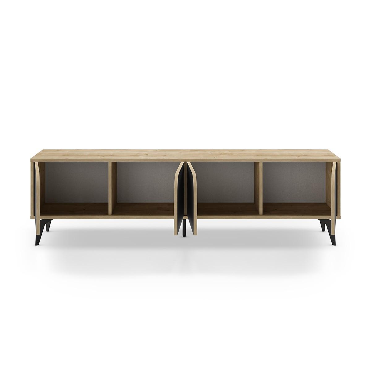 TV-MÖBEL 4 Türen mit Metallfüßen B180 cm - FLORA - Eschefarben, Holzwerkstoff (35.5/51/15.5cm) - Calicosy