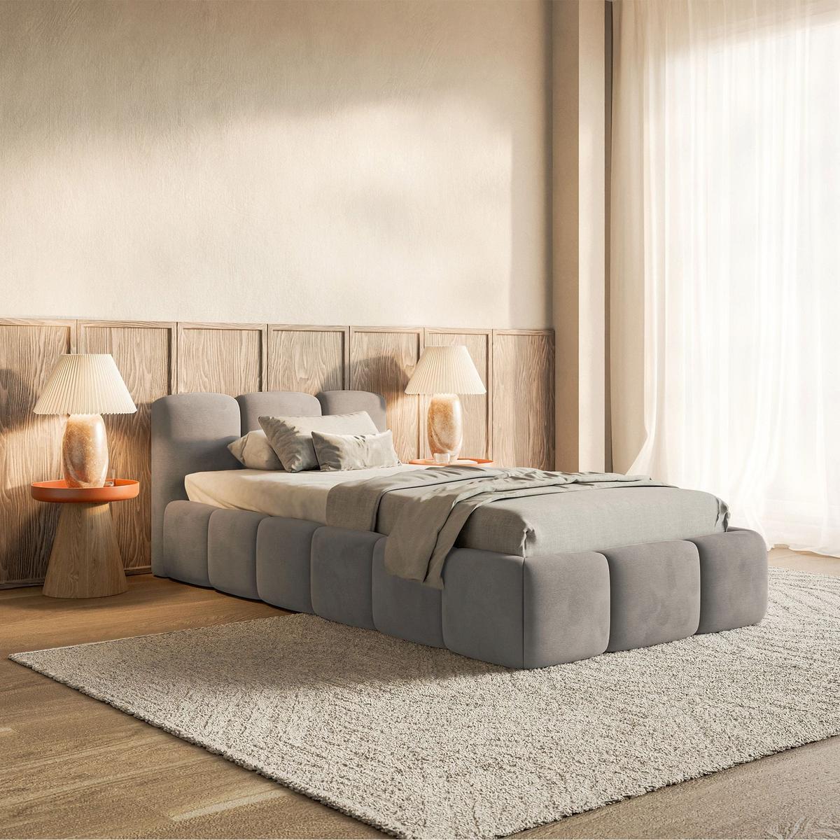 POLSTERBETT Cloudy Low Hellgrau Samt, 90x200 cm - Hellgrau/Schwarz, Kunststoff/Textil (90/200cm) - Selsey