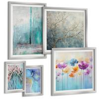 BILDER SET 5er Set - 50x50 cm & 20x30 cm & 40x60 cm Silberner Rahmen - Leuchtturm, Landschaft, Mädchen, Pferd - Silberfarben, Kunststoff (40/60cm) - TULUP