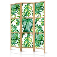 PARAVENT Japanischer 3-tlg 135x172 cm Tropische Bl tter - Grün, Holz/Textil (135/172/3cm) - Muralo