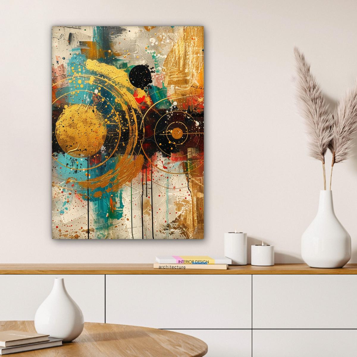 LEINWANDBILD Abstrakt - Kunst - Gold - Modern Wandbild Wohnzimmer 60x80 cm - Multicolor, Textil (60/80cm) - MuchoWow