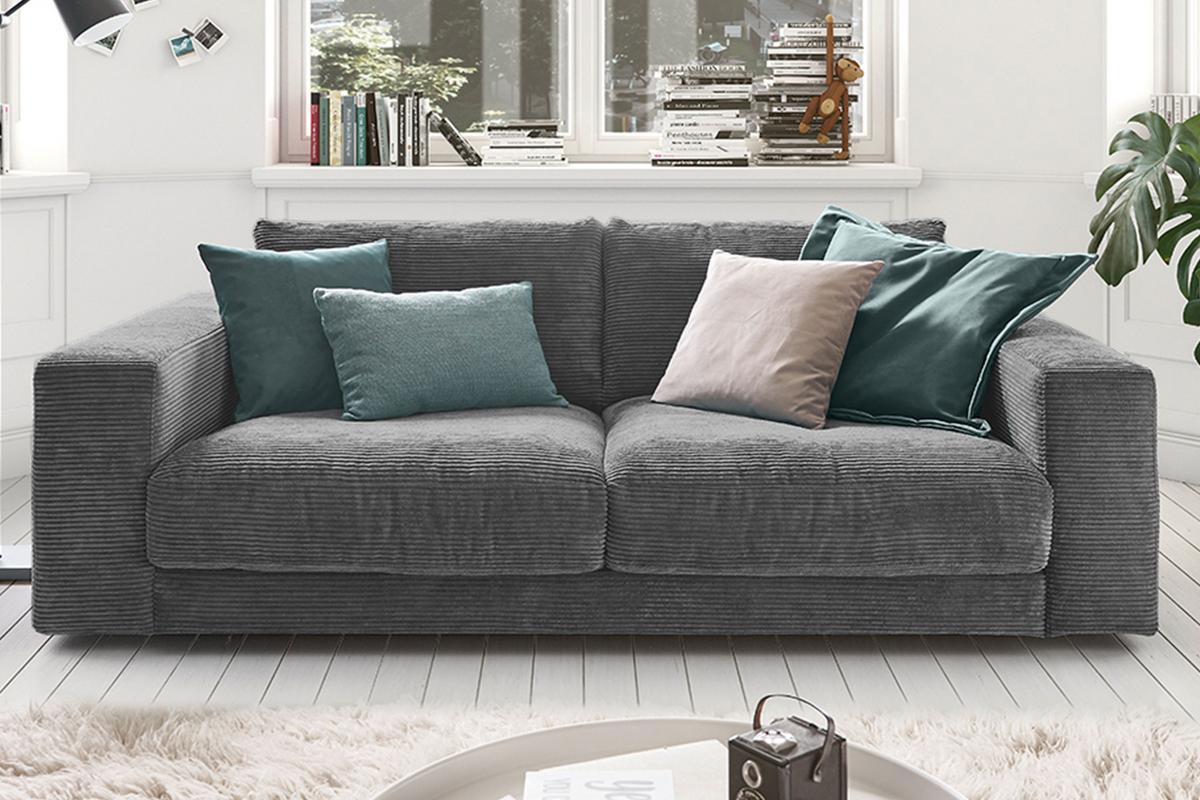 SOFA 2-SITZER MADELINE Grau Cord - Schwarz/Grau, Kunststoff/Textil (230/85/127cm) - KAWOLA