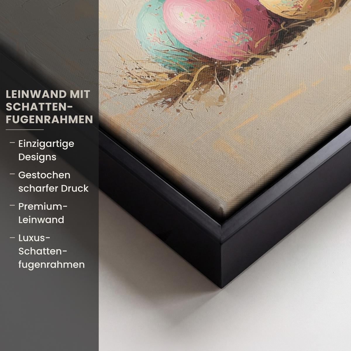 LEINWAND Bilder mit Rahmen - Osterhase - Pastell - Eier - 30x40 - Beige, Textil (30/40cm) - MuchoWow