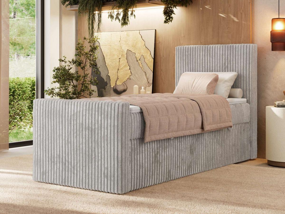 BOXBETT TILIANO DUO 90/200 - Hellgrau Cord - H4 - Topper T25 - Rechts Seite - Hellgrau, Textil (90/200cm) - MKS