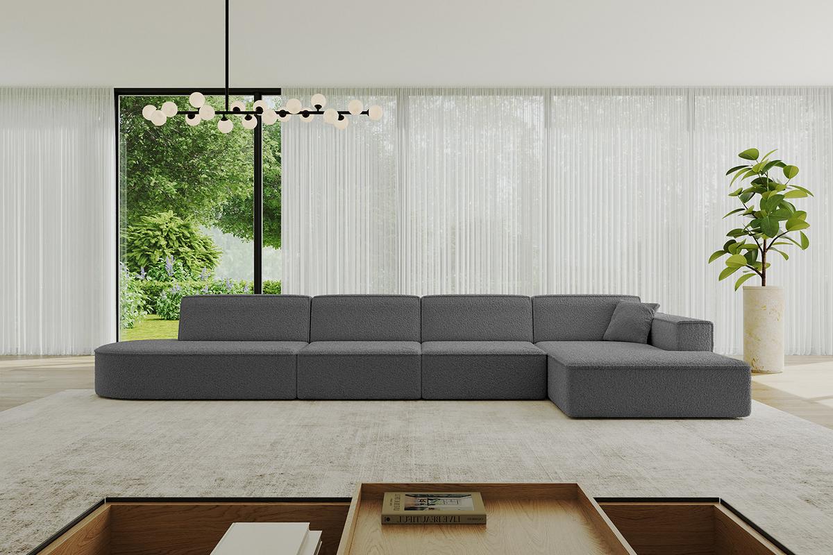 ECKSOFA Ottomane Rechts IREA-L3-v4 - 412x165x77 cm Grau - Anthrazit/Olivgrün, Holzwerkstoff/Textil (412/165cm) - ALTDECOR