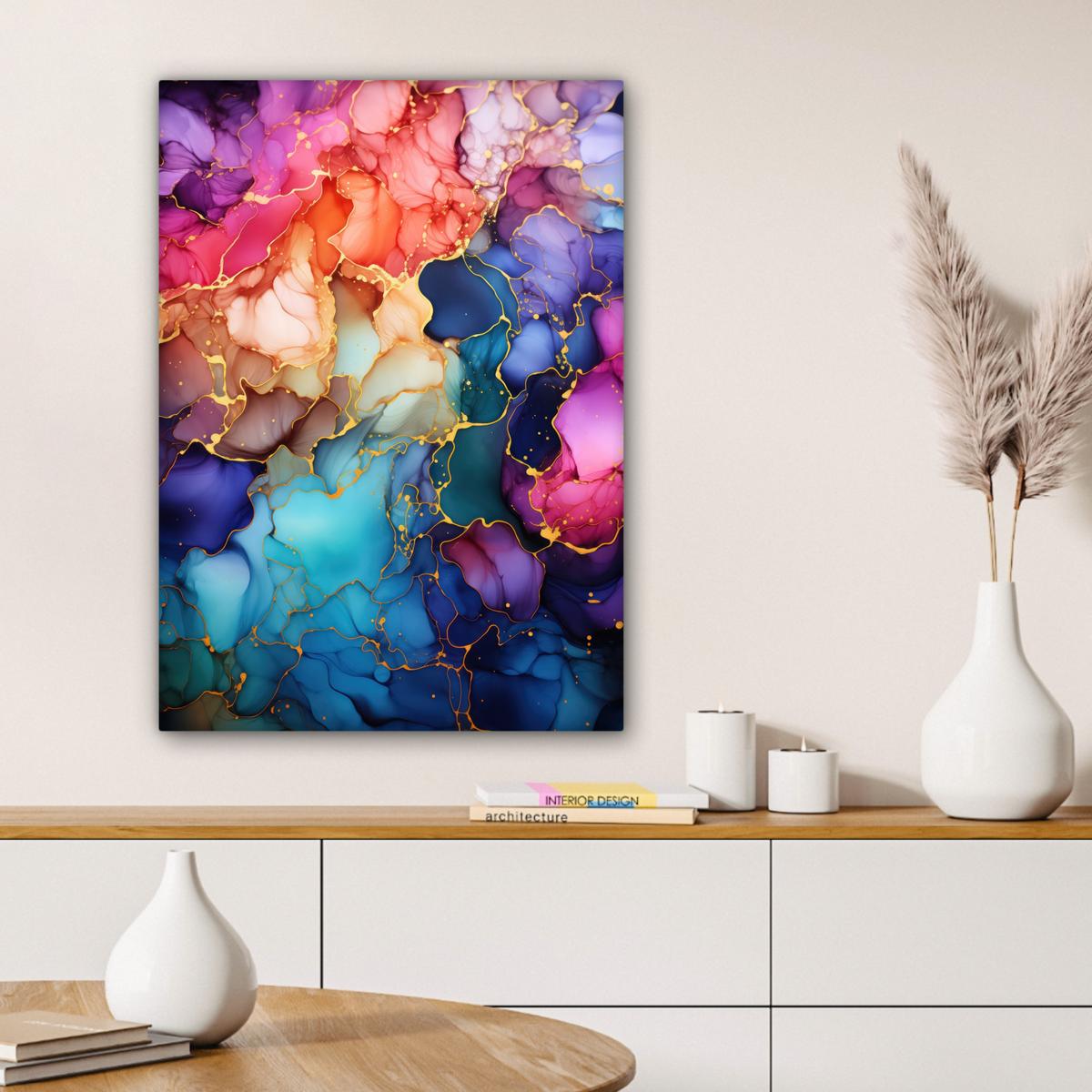 LEINWANDBILD Marmor - Bunt - Abstrakt Wandbild Wohnzimmer 60x80 cm - Multicolor, Textil (60/80cm) - MuchoWow