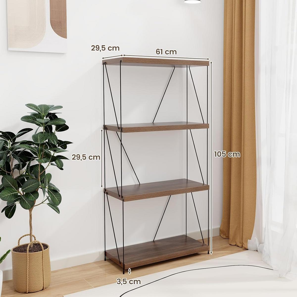 REGAL Vertikales Walnuss - Walnussfarben, Metall (61/104.5/29.5cm) - COSTWAY