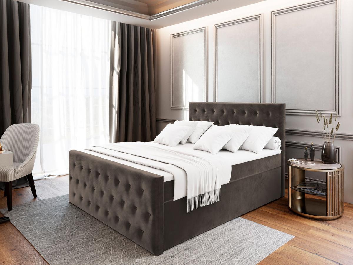 BOXBETT FONDI 160x200 cm mit Matratze und Topper - Braun - Braun, Holz (160/200cm) - MASSENO