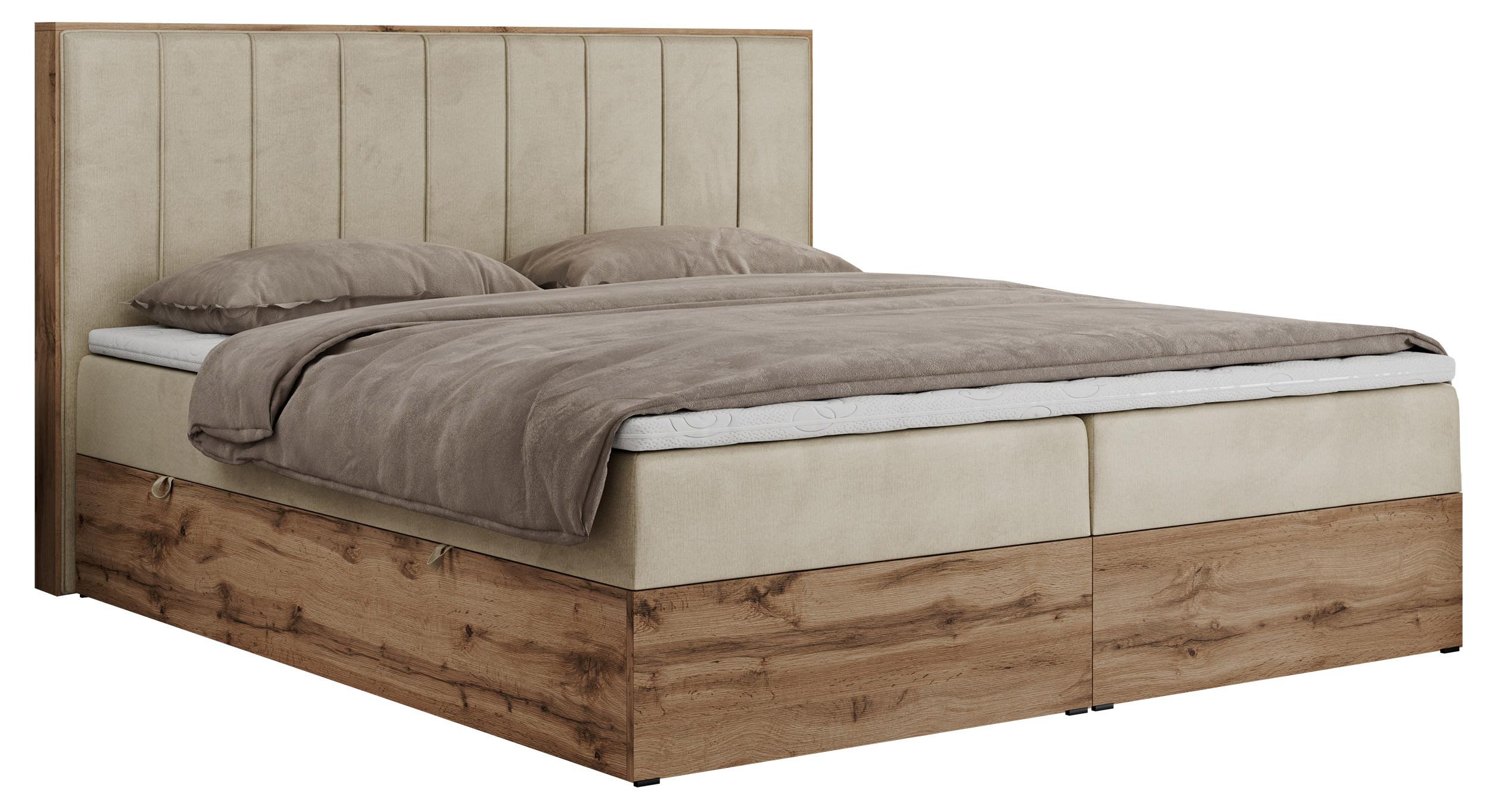 BOXBETT BELLISSIMO 200/200 Beige Velvet - H3 - Beige, Holz/Textil (200/200cm) - MKS