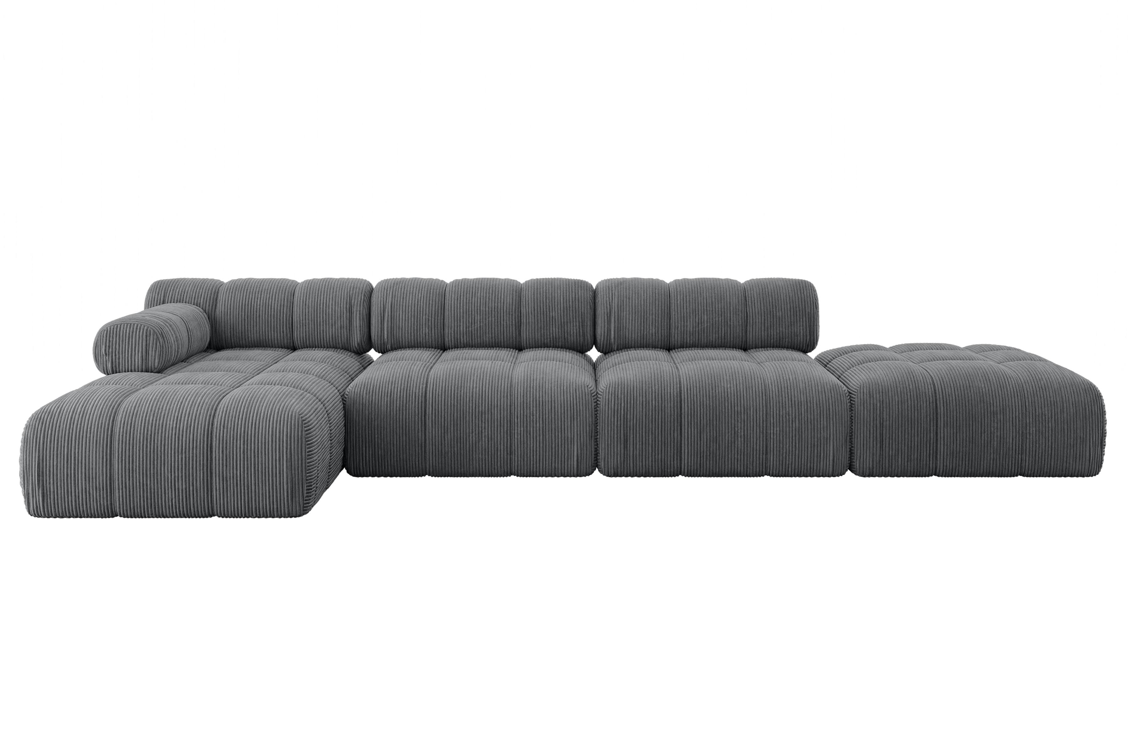 ECKSOFA modulares Sofa Lizur-L2 - 380x160x70 cm Dunkelgrau Cord - Dunkelgrau, Holzwerkstoff/Textil (380/160cm) - ALTDECOR