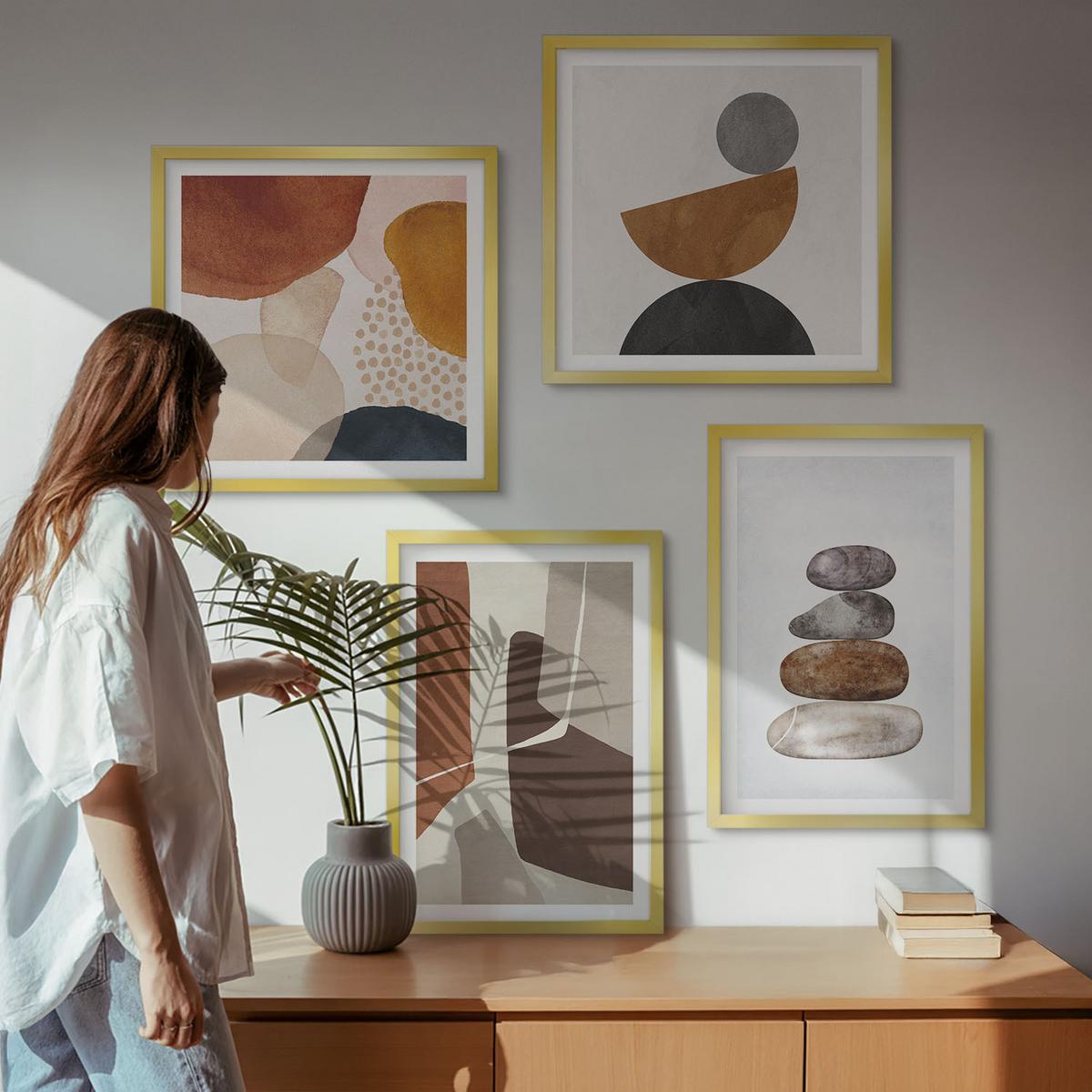 BILDER SET 4er Set - 50x50 cm & 40x60 cm Goldrahmen - Abstrakte Malerei Dekorationen - Goldfarben, Kunststoff (50/50cm) - TULUP