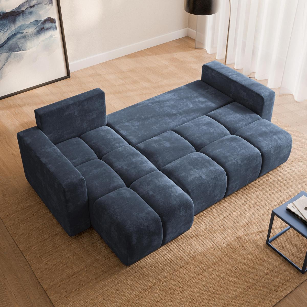 ECKSOFA RAMIL Blau Chenille mit Schlaffunktion - Blau, Holz (240/149cm) - MASSENO