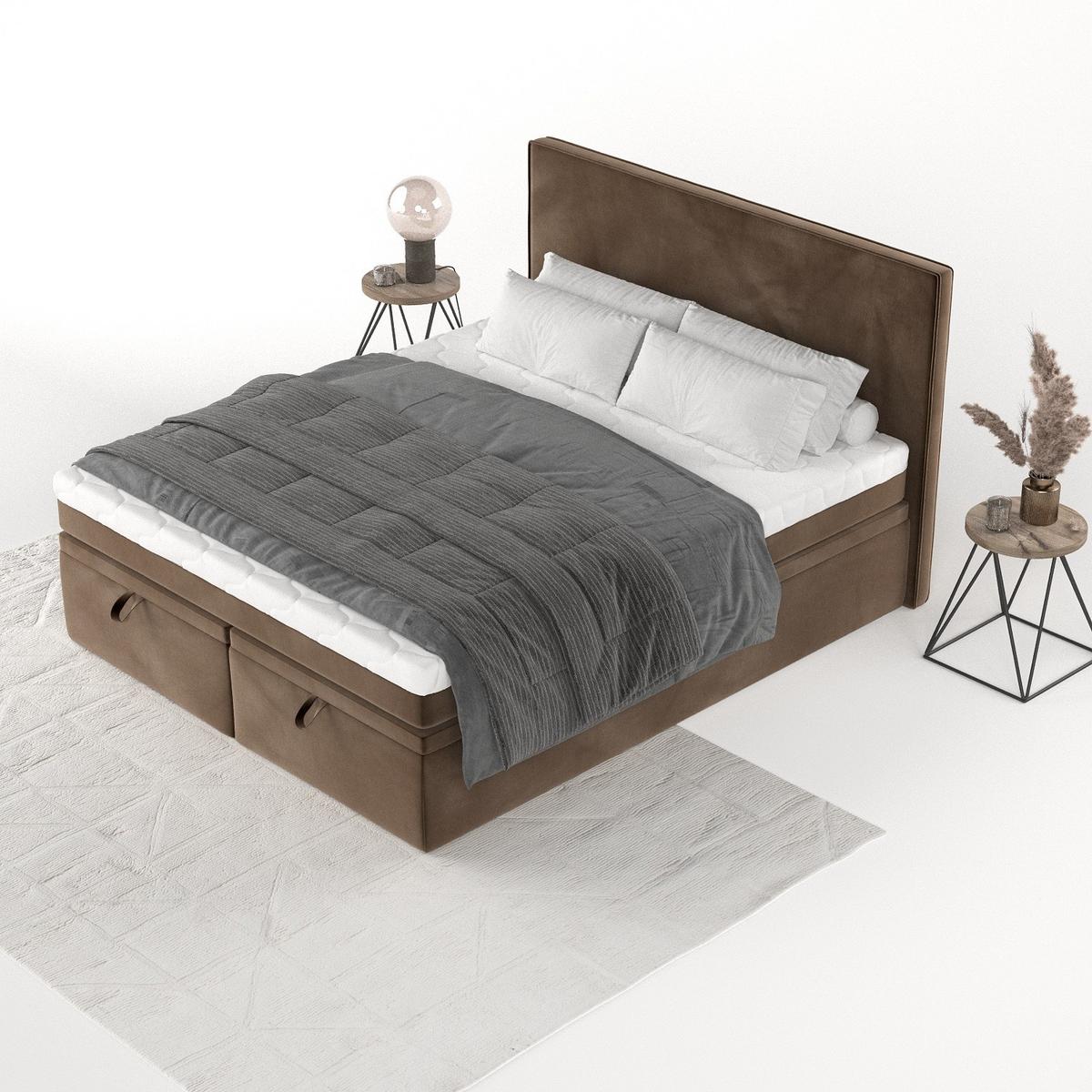 BOXBETT Zalla 160/200 cm Braun im Kronos Stoff - Schwarz/Braun, Holz/Holzwerkstoff (160/200cm) - AltaBeds