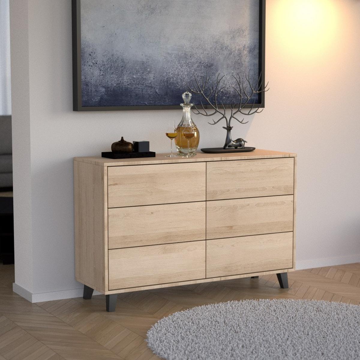 KOMMODE Home mit 6 Schubladen, 120 cm, ohne Griffe, eiche Artisan - Schwarz/Eiche Artisan, Holzwerkstoff (120/80/40cm) - Beautysofa
