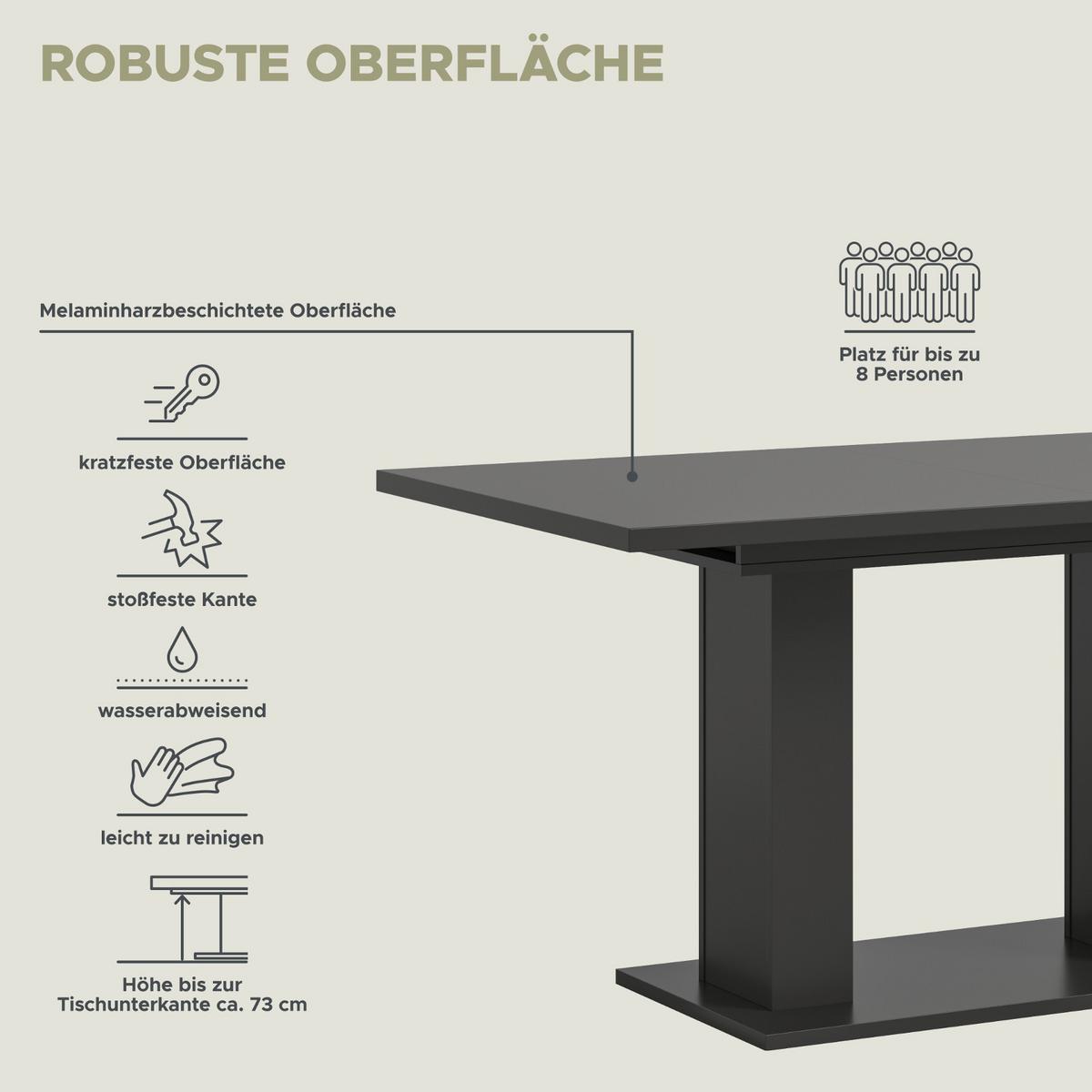 ESSTISCH grau, Küchentisch ausziehbar 150 - 190 cm - Grau, Holzwerkstoff/Metall (150/90/76cm) - Inn.Furn